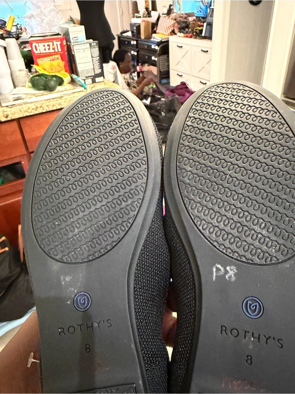 Rothy's Black Knit Flats with Blue Trim